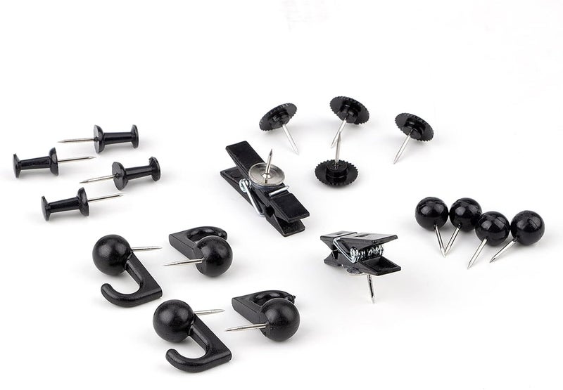 Yalis Black Push Pins Set, 5 Styles 140-count Thumb Tacks Map Pins, Steel Point and Dark Plastic Head Pushpins Black Thumbtacks for Cork Board Bulletin Boards (Black-140pcs) - Image 3